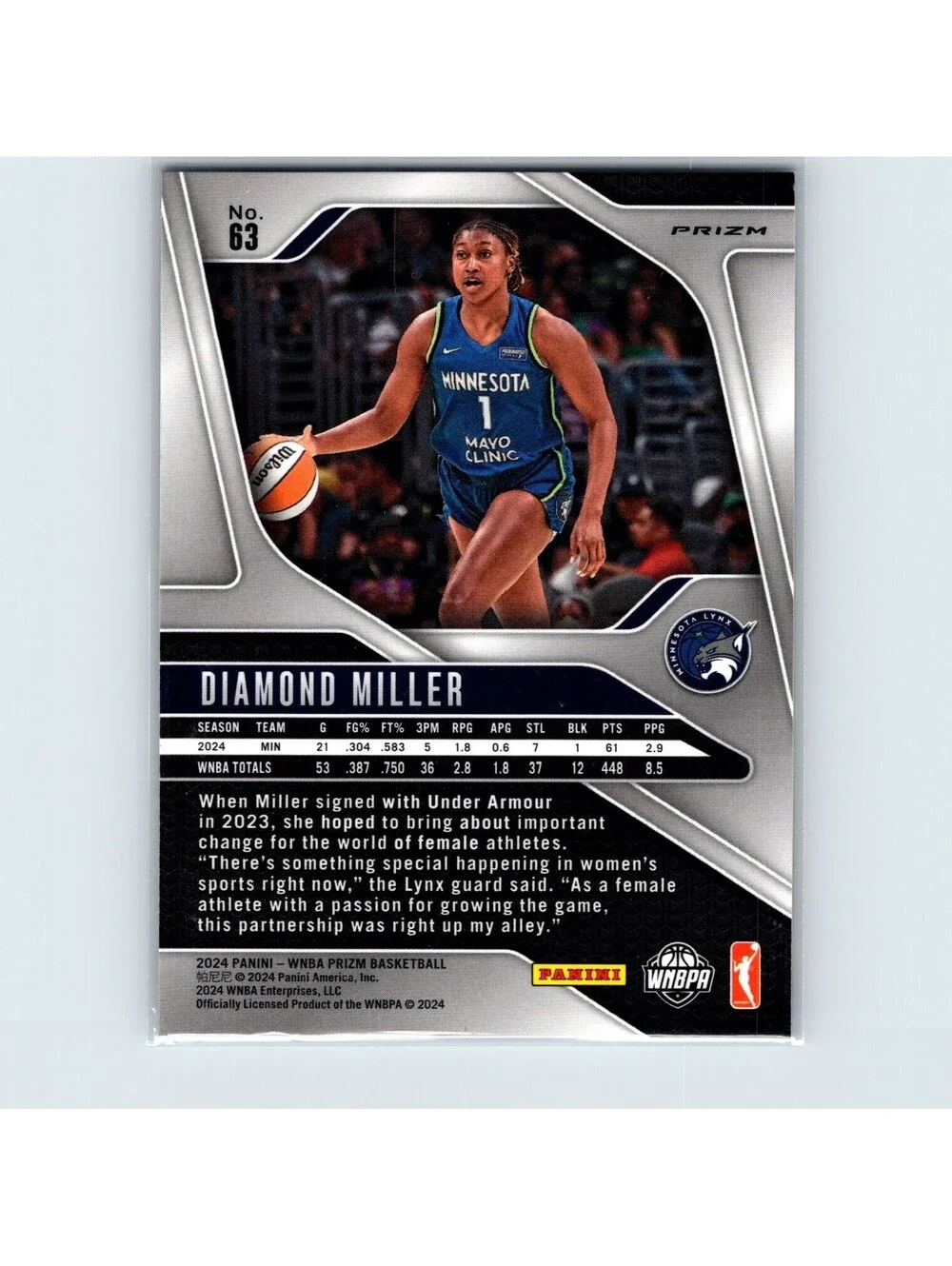 2024 Panini Prizm WNBA Diamond Miller #63 Checkerboard Prizm Minnesota Lynx